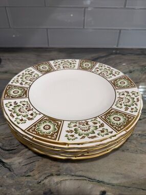 Royal Crown Derby Green and Gold Floral Dinner Plates